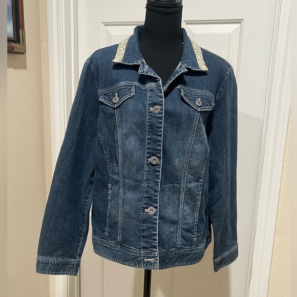 Chico's Dark Blue Denim JACKET WOMENS SIZE 2= L/ XL - Picture 3 of 9